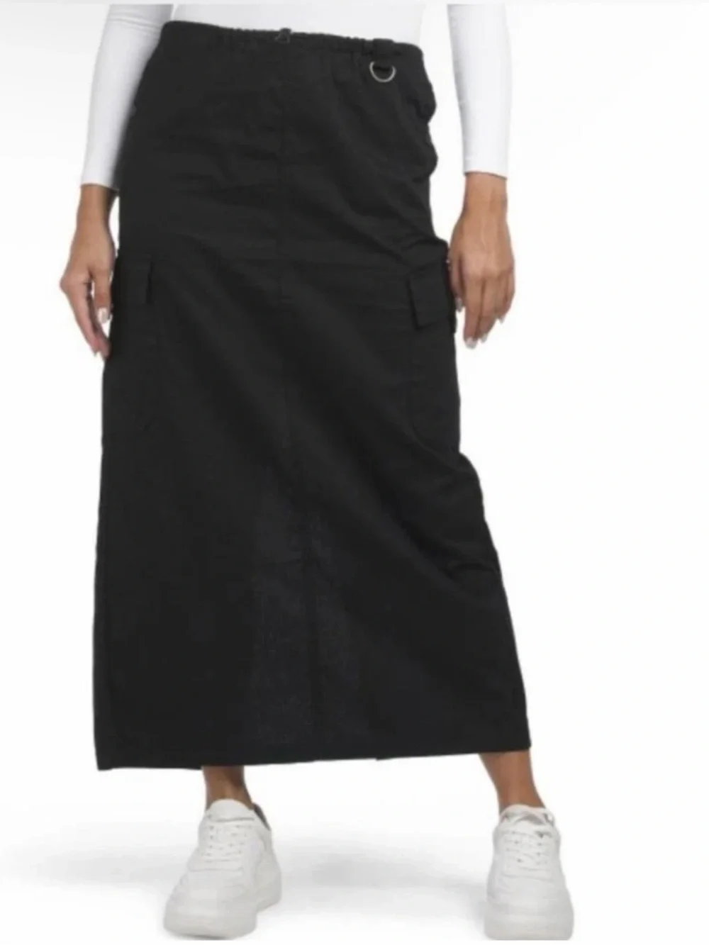 House of Harlow Black Maxi Cargo Skirt Elastic Waste-band Sz M